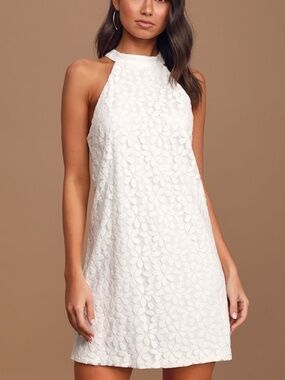 Lulu's White Floral Lace Halter Mini Dress